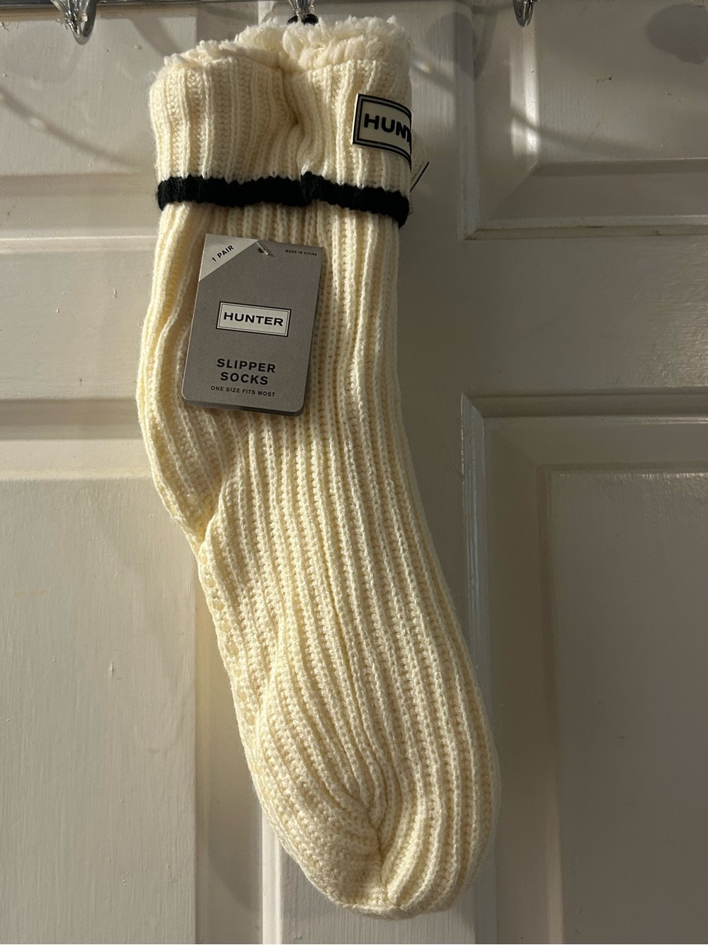 Hunter Cream Knit Slipper Socks with Black Trim